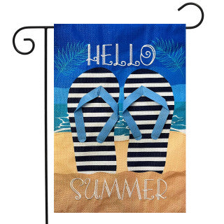 Hello Summer Flip Flops Burlap Flag