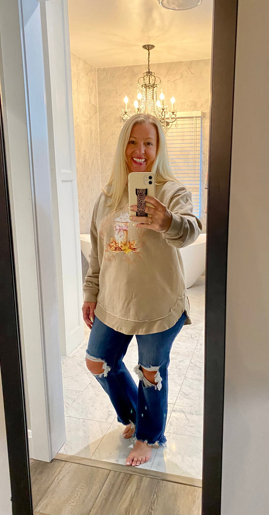 Pumpkin Spice Coffee Club Round Neck Tan Sweatshirts