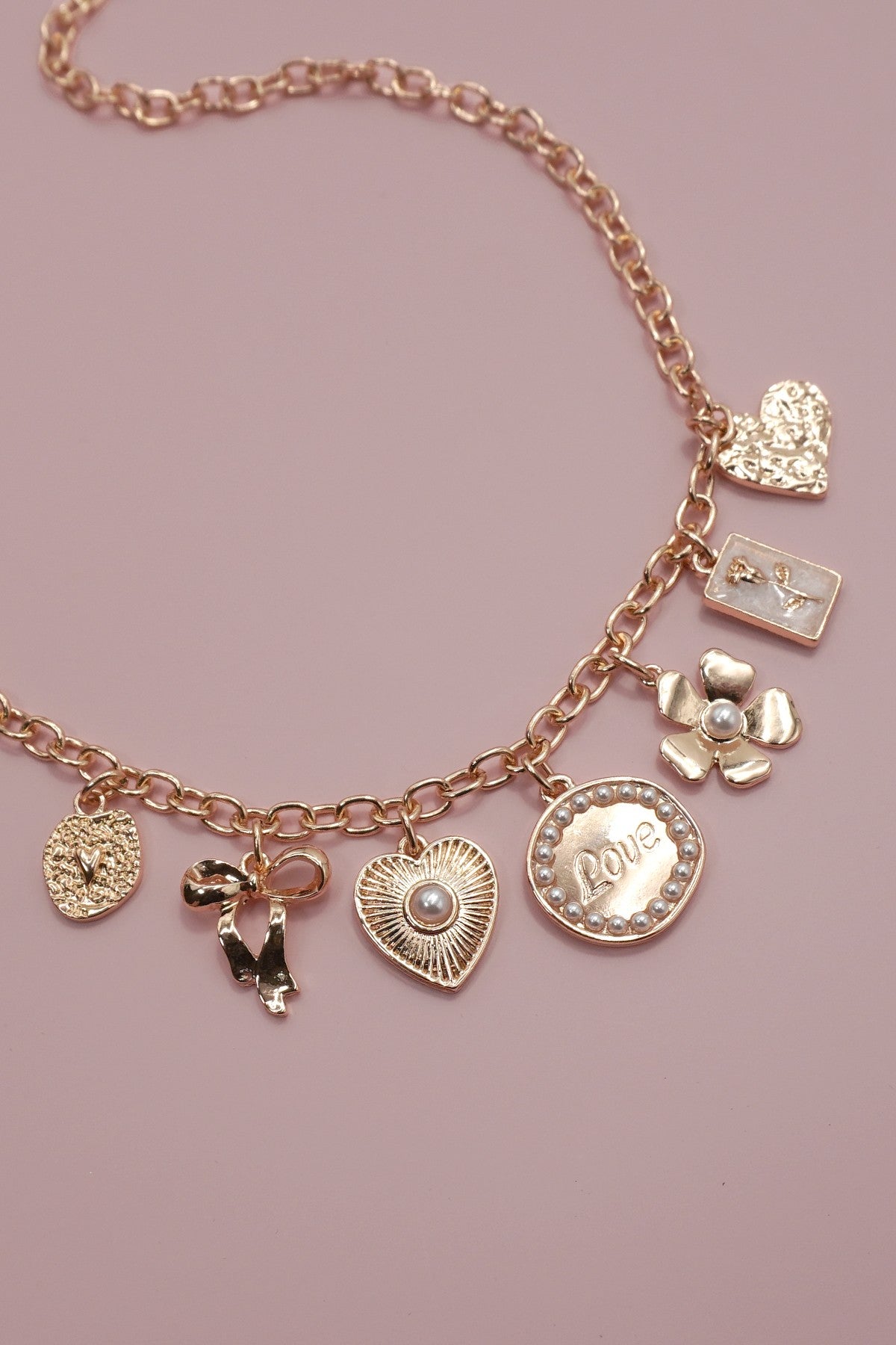 Bow Love Flower Heart Charm Necklace