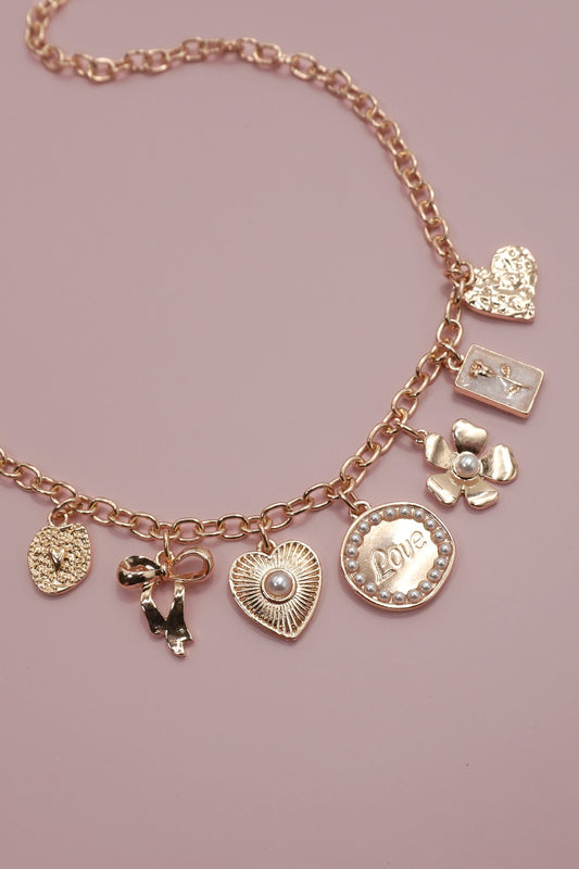 Bow Love Flower Heart Charm Necklace