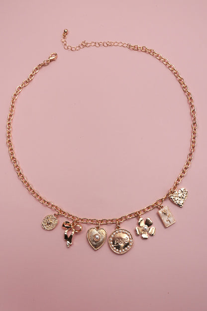 Bow Love Flower Heart Charm Necklace