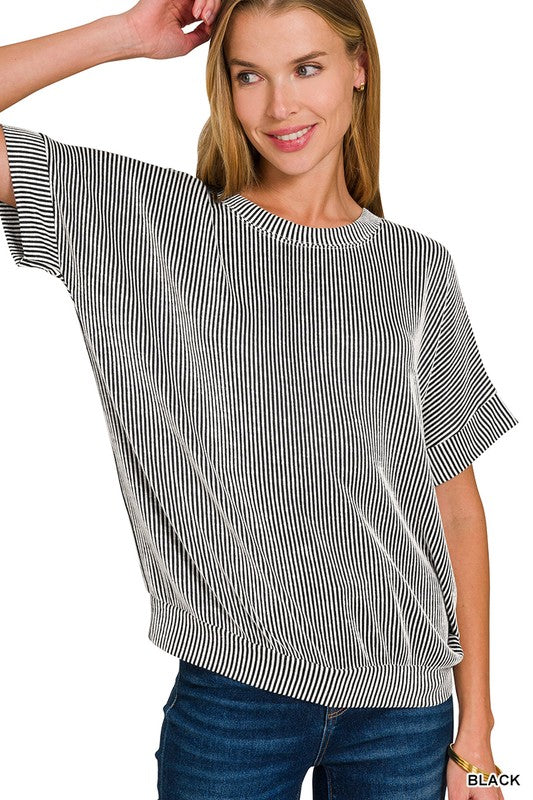 CORDED RIB SHORT SLEEVE TOP