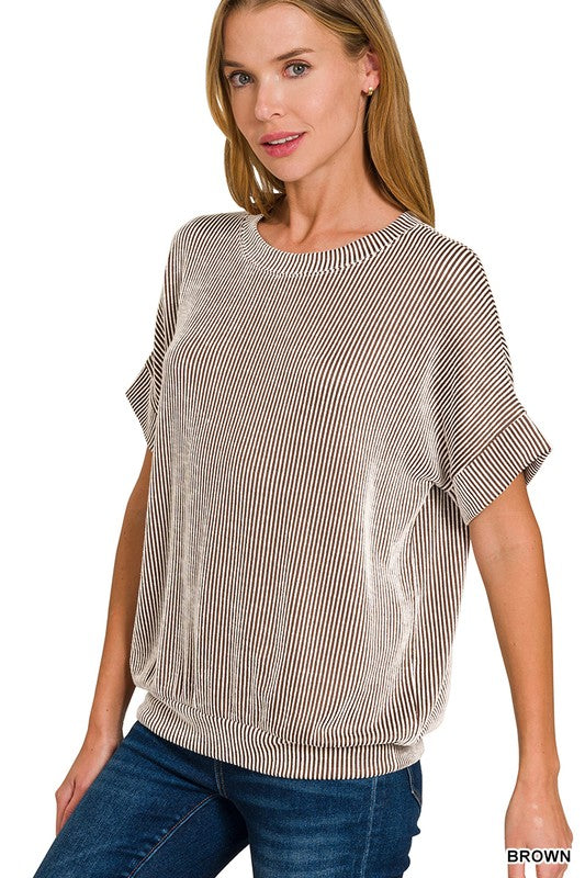 CORDED RIB SHORT SLEEVE TOP