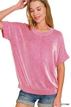 CORDED RIB SHORT SLEEVE TOP