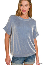 CORDED RIB SHORT SLEEVE TOP