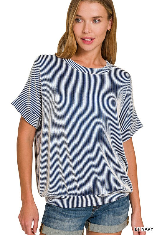 CORDED RIB SHORT SLEEVE TOP