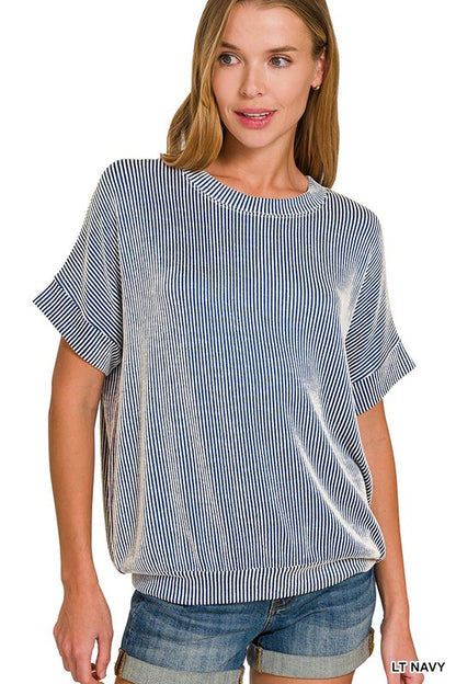 CORDED RIB SHORT SLEEVE TOP