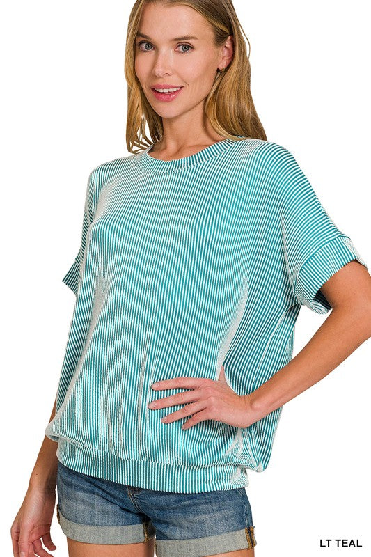 CORDED RIB SHORT SLEEVE TOP