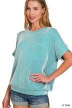 CORDED RIB SHORT SLEEVE TOP