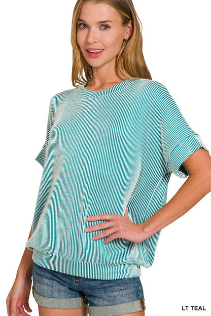 CORDED RIB SHORT SLEEVE TOP