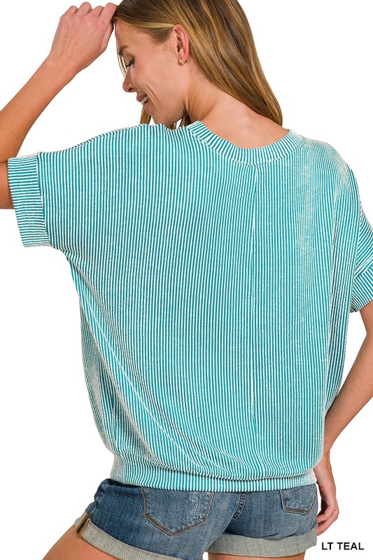 CORDED RIB SHORT SLEEVE TOP