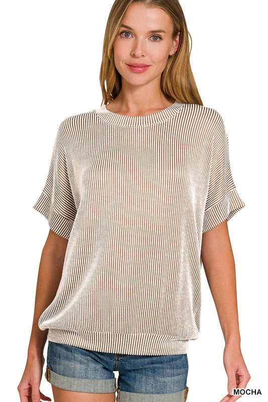 CORDED RIB SHORT SLEEVE TOP
