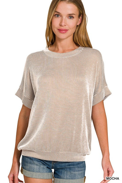 CORDED RIB SHORT SLEEVE TOP