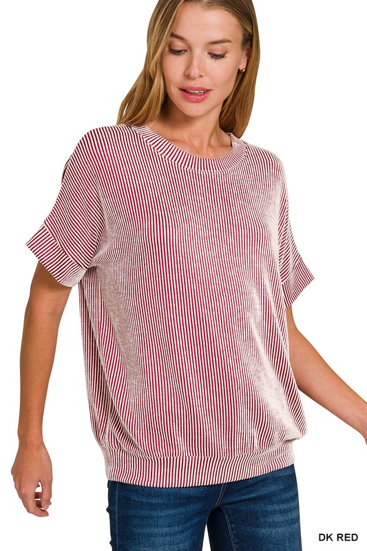 CORDED RIB SHORT SLEEVE TOP