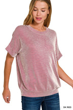 CORDED RIB SHORT SLEEVE TOP