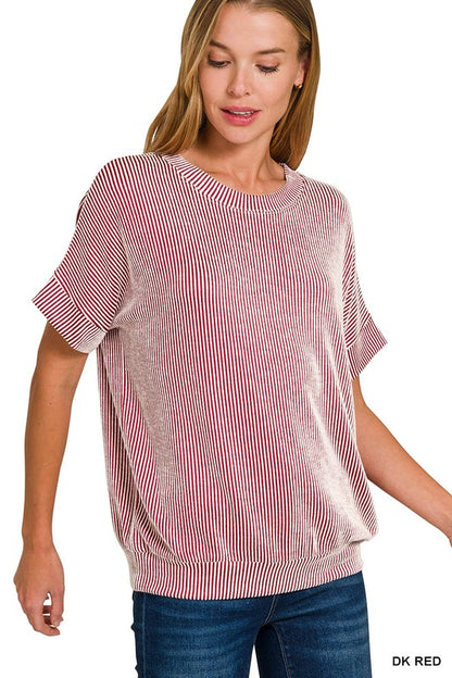 CORDED RIB SHORT SLEEVE TOP