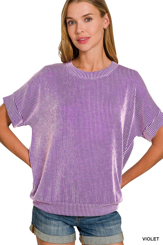 CORDED RIB SHORT SLEEVE TOP