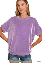 CORDED RIB SHORT SLEEVE TOP