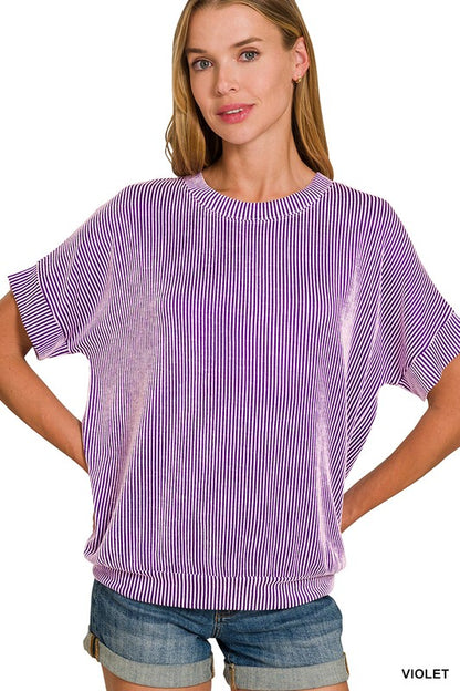 CORDED RIB SHORT SLEEVE TOP
