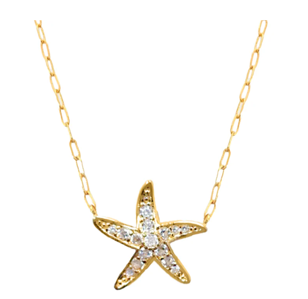 CZ Starfish Necklace with tiny paperclip chains - N33087