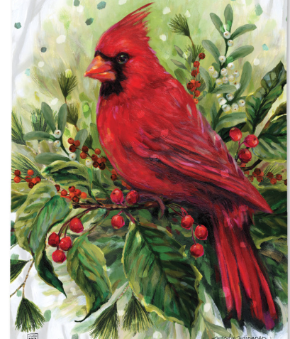 Cardinal on Winter Bough Yard Design