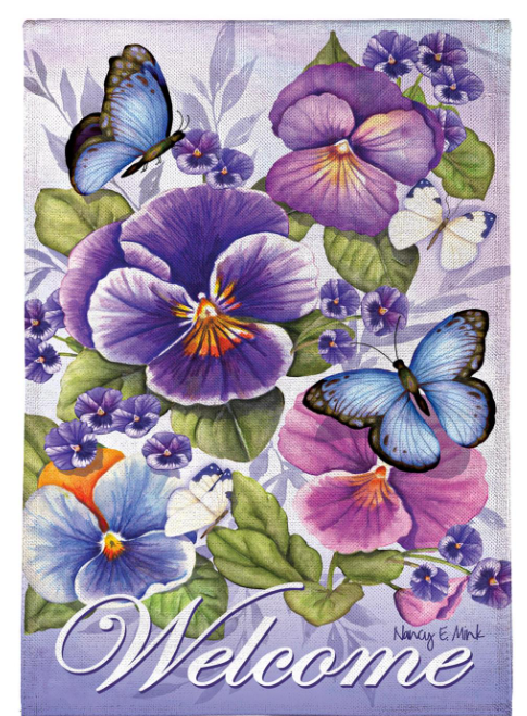 Cheerful Pansies Burlap Flag