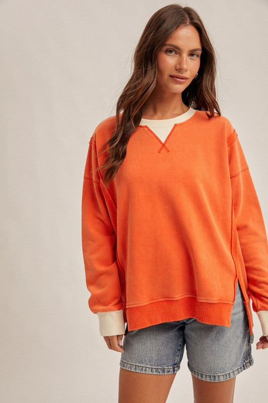 Color Block Snow Wash Oversized Sweatshirt