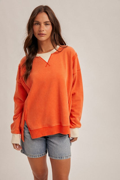 Color Block Snow Wash Oversized Sweatshirt