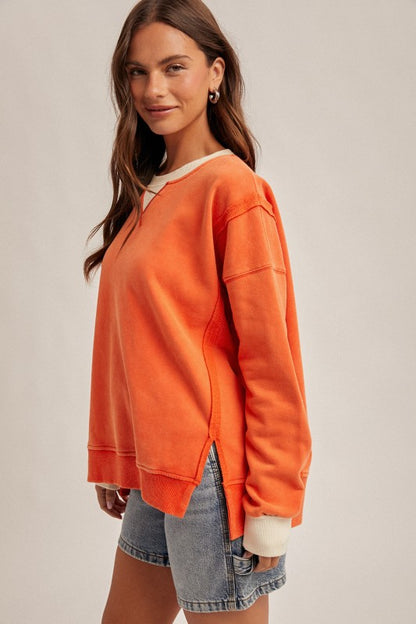 Color Block Snow Wash Oversized Sweatshirt