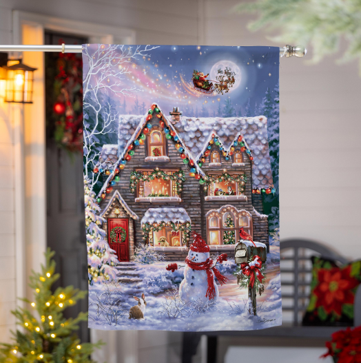 Colorful Christmas House Suede Flag