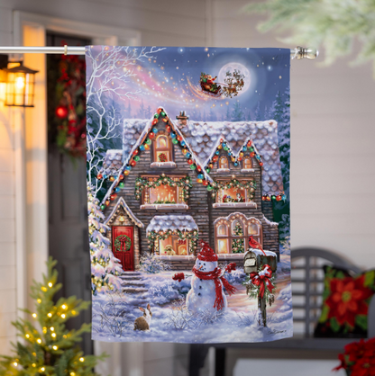 Colorful Christmas House Suede Flag