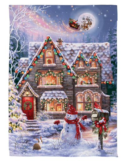 Colorful Christmas House Suede Flag