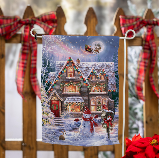 Colorful Christmas House Suede Flag