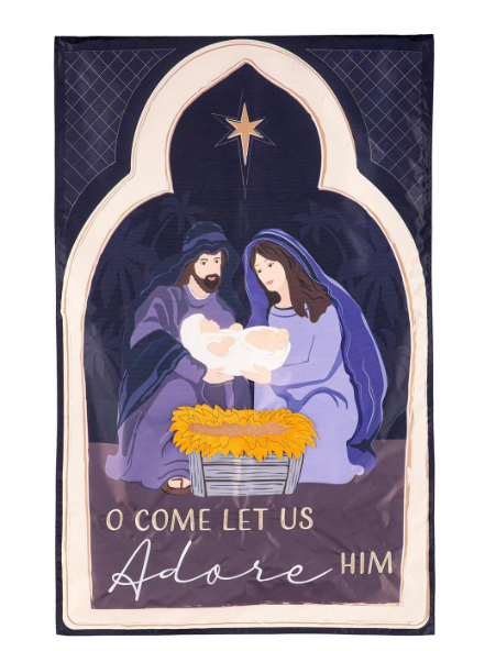 Come Let Us Adore Him Applique House Flag