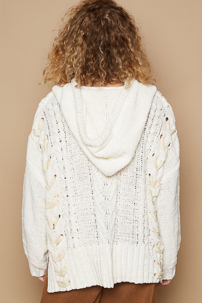 V-neck balloon sleeve tie detail solid Sweater