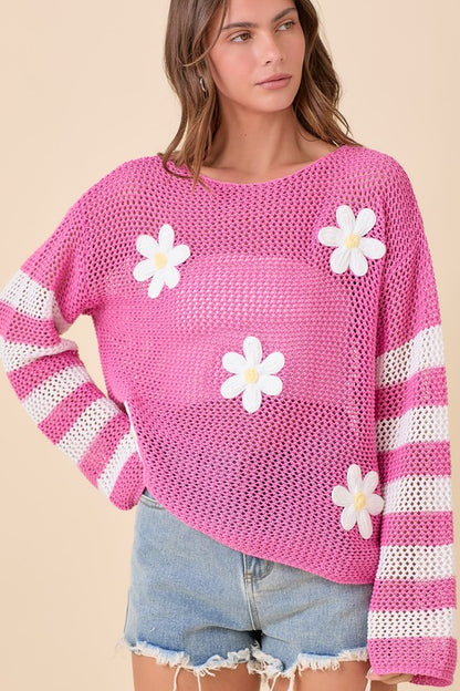 Crochet Boat Neck Sweater Knit Top