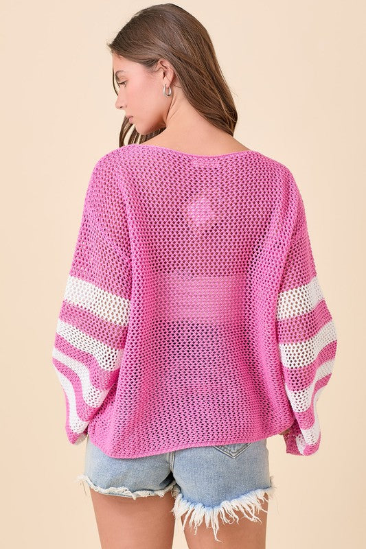 Crochet Boat Neck Sweater Knit Top