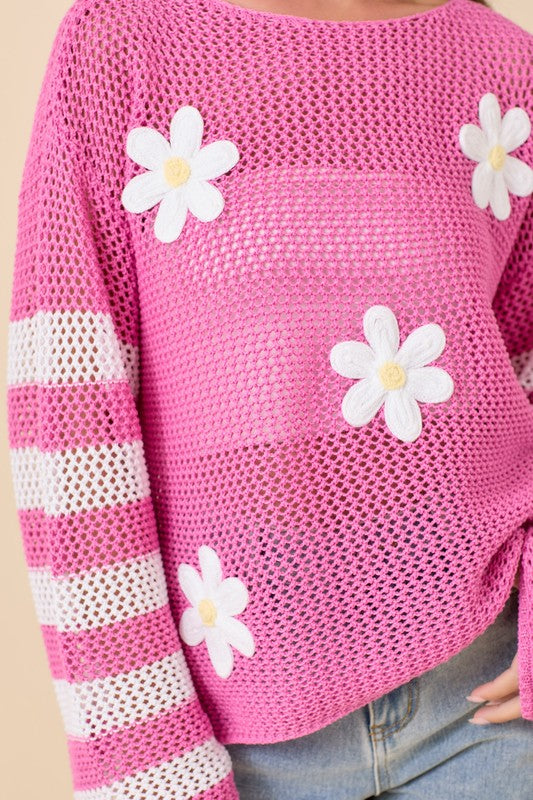 Crochet Boat Neck Sweater Knit Top