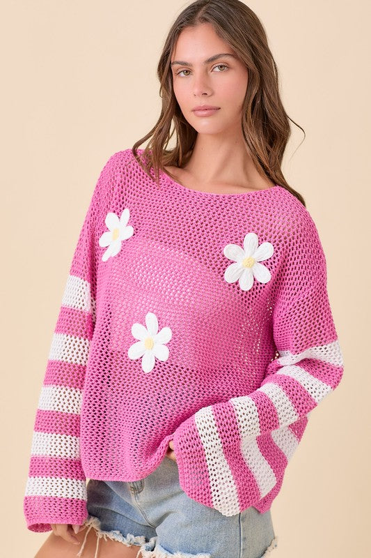 Crochet Boat Neck Sweater Knit Top