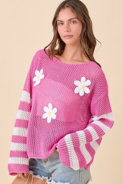 Crochet Boat Neck Sweater Knit Top
