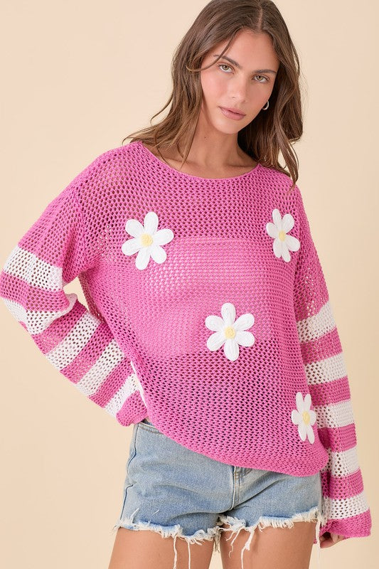 Crochet Boat Neck Sweater Knit Top