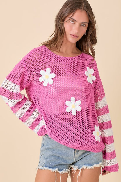 Crochet Boat Neck Sweater Knit Top