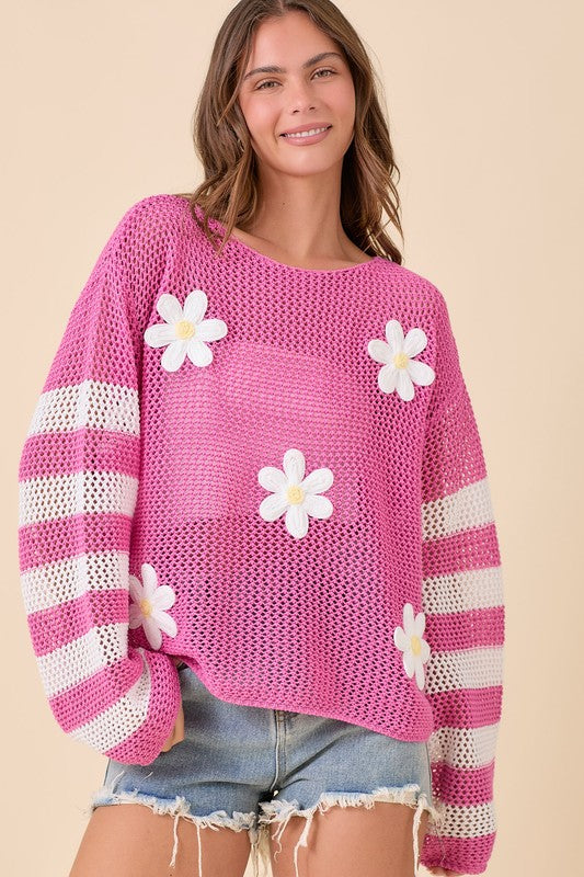 Crochet Boat Neck Sweater Knit Top