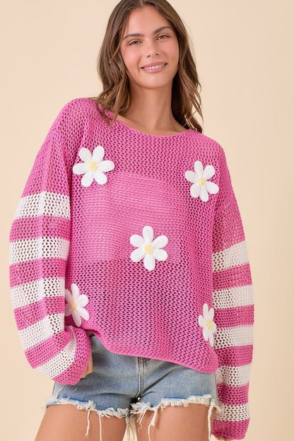 Crochet Boat Neck Sweater Knit Top