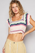 Pol Cropped ethnic pattern square neck sweater top