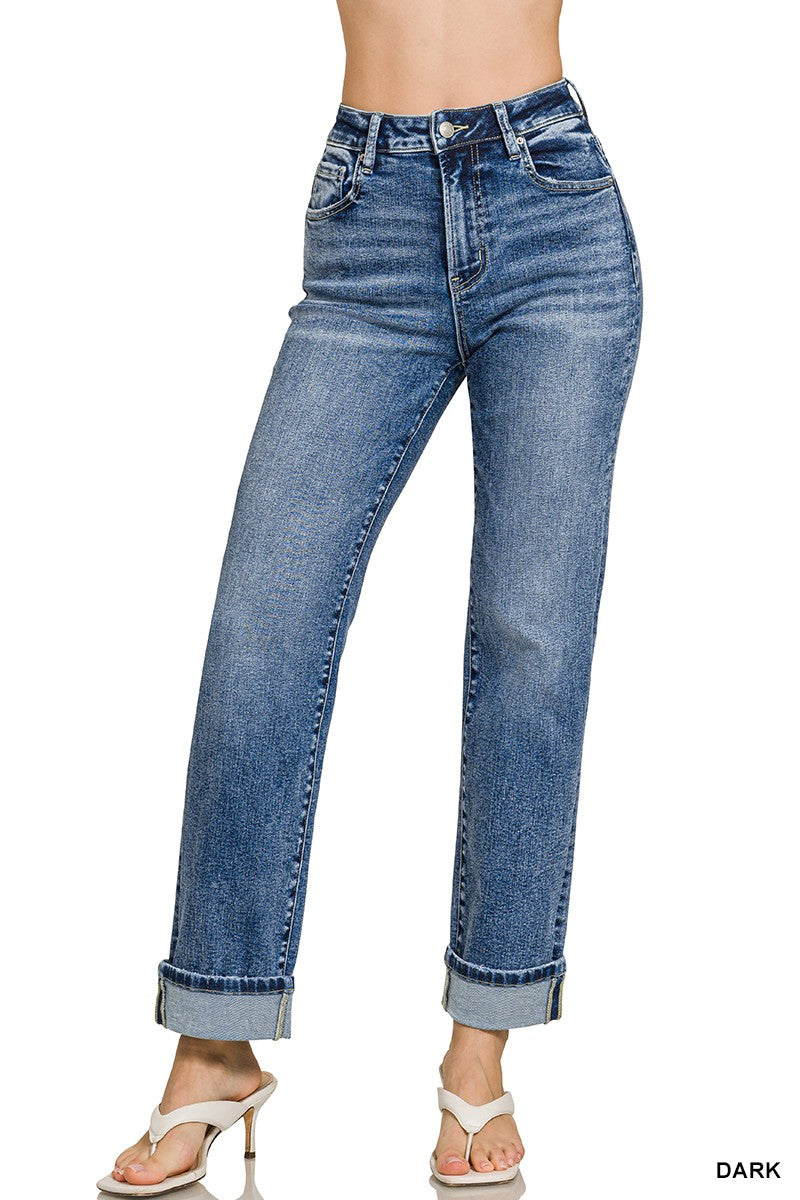 Cuffed Straight Denim Pants
