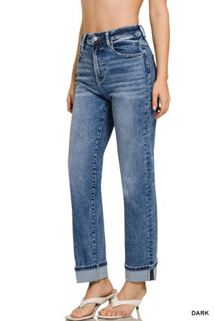 Cuffed Straight Denim Pants