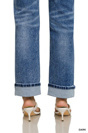 Cuffed Straight Denim Pants