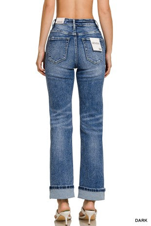 Cuffed Straight Denim Pants