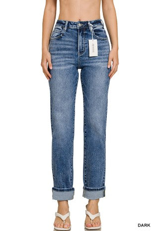 Cuffed Straight Denim Pants